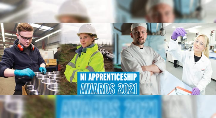 ni apprenticeship awards 2021 graphic featuring 4 people of different professions